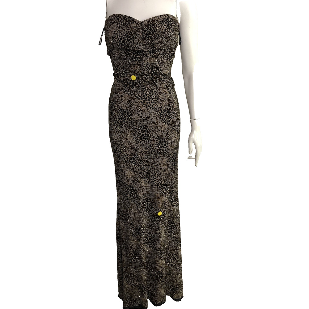 Jessica McClintock Gunne Sax Vintage VTG Maxi Dress Black Brown Reflective